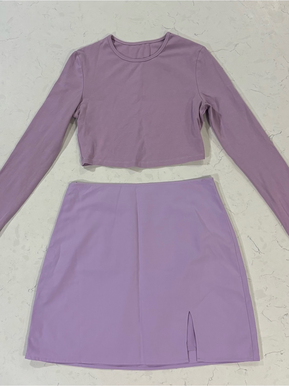 Lilac Long-Sleeve Crop Top & Skirt Set - Women